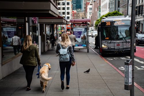 city center pavement with people